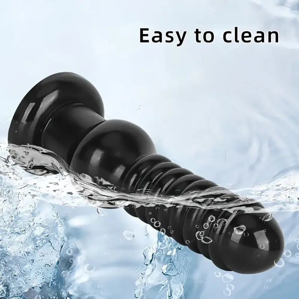 Black ribbed rubber anal dildo, photo 3