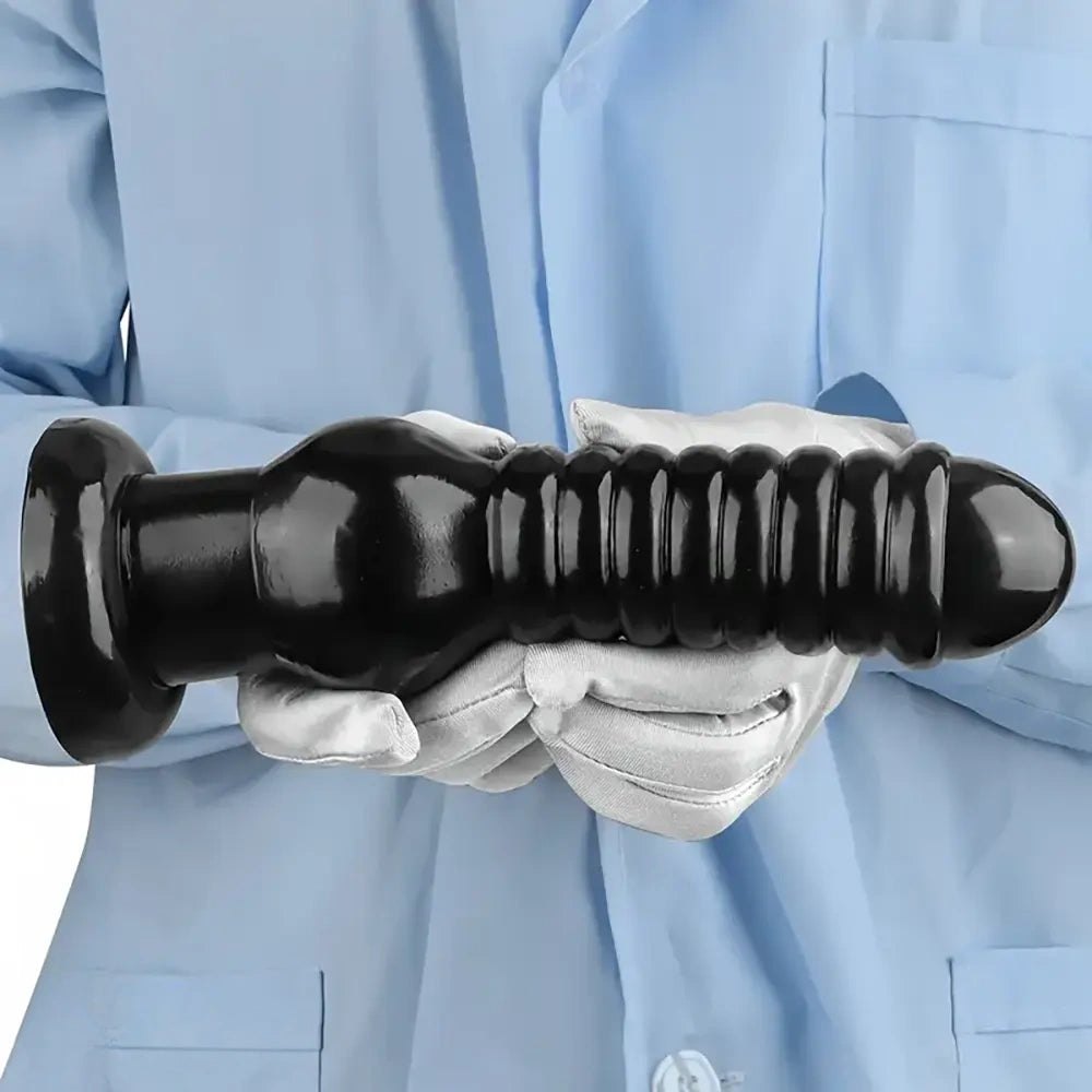 Black ribbed rubber anal dildo, photo 5