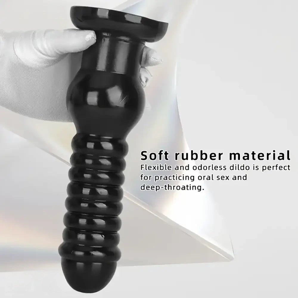 Black ribbed rubber anal dildo, photo 6