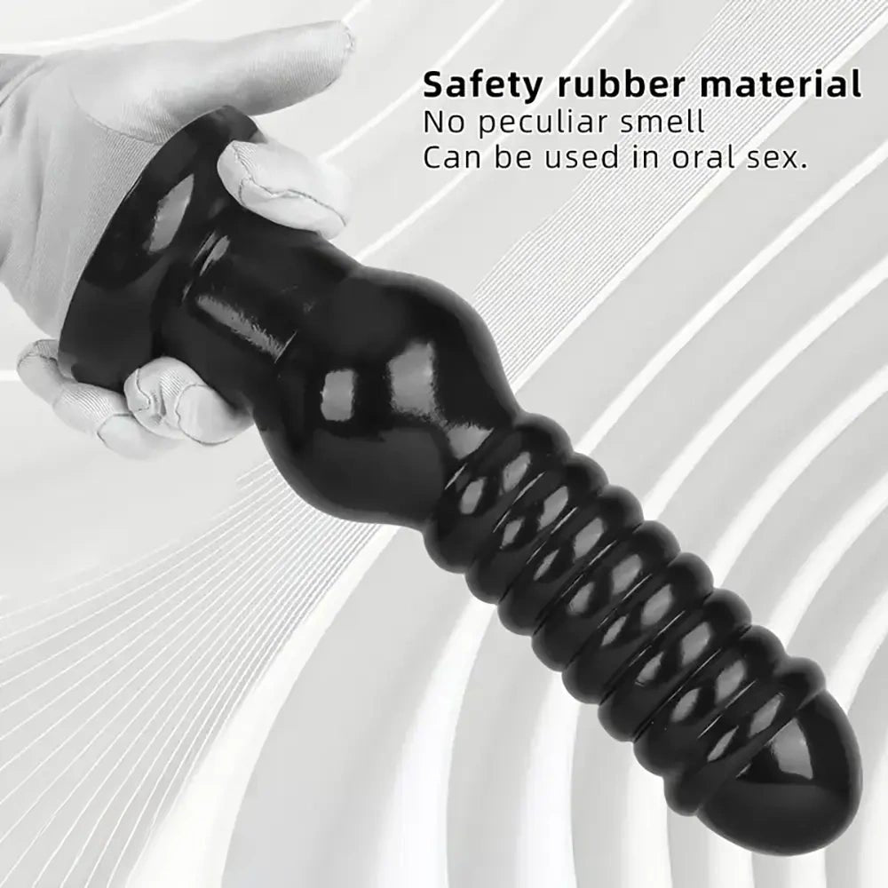 Black ribbed rubber anal dildo, photo 7