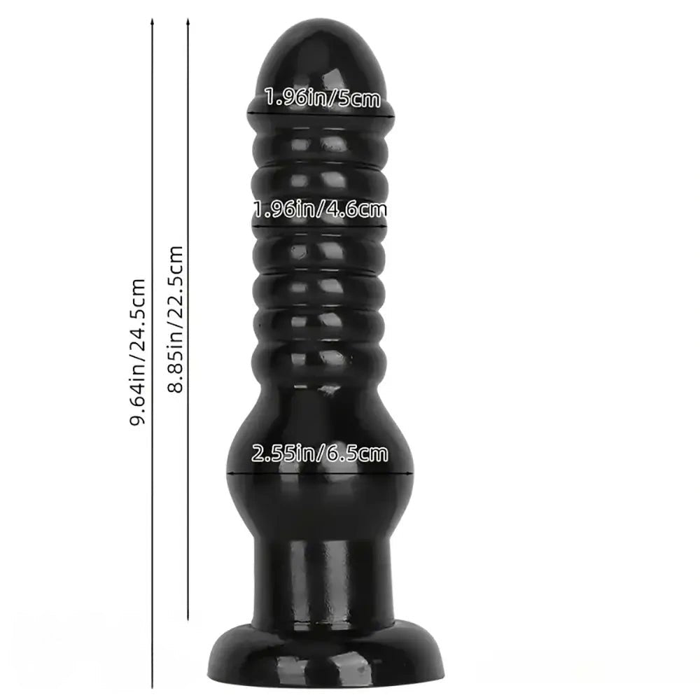 Black ribbed rubber anal dildo, photo 9