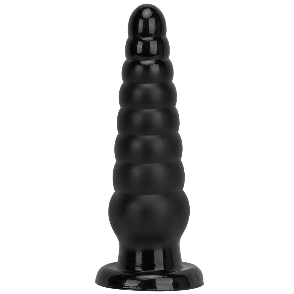 Black ribbed tapered PVC anal plug, photo 1
