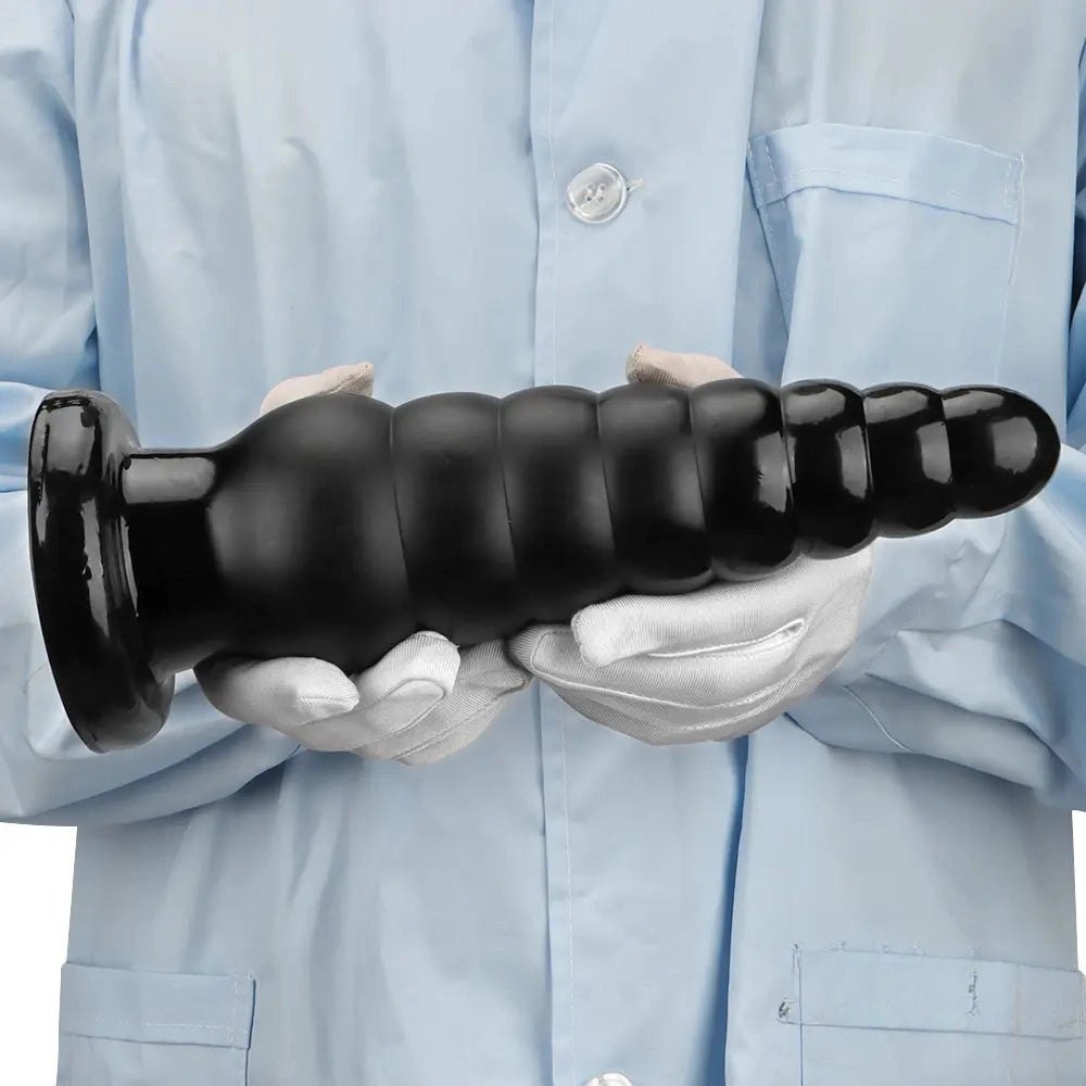 Black ribbed tapered PVC anal plug, photo 10