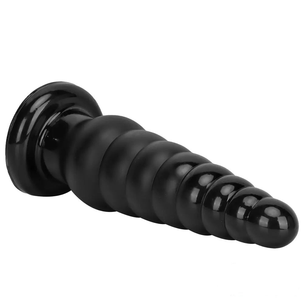 Black ribbed tapered PVC anal plug, photo 11