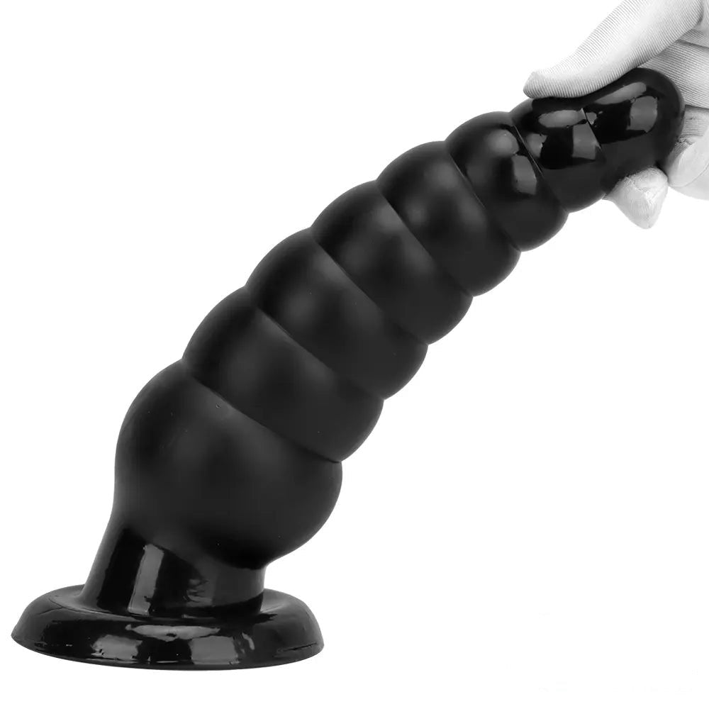 Black ribbed tapered PVC anal plug, photo 12