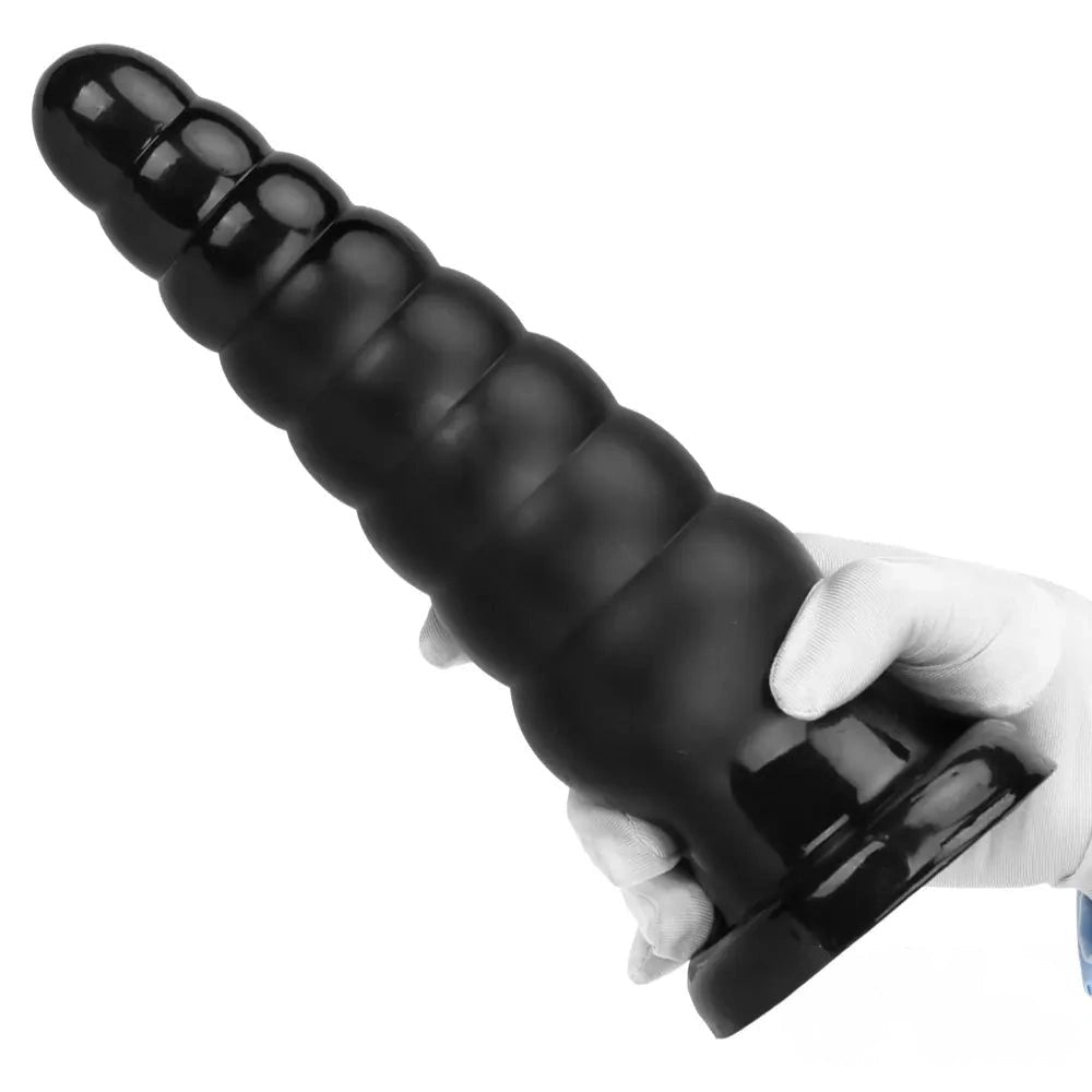 Black ribbed tapered PVC anal plug, photo 13