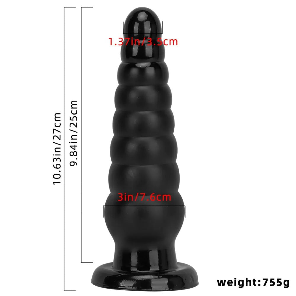 Black ribbed tapered PVC anal plug, photo 15