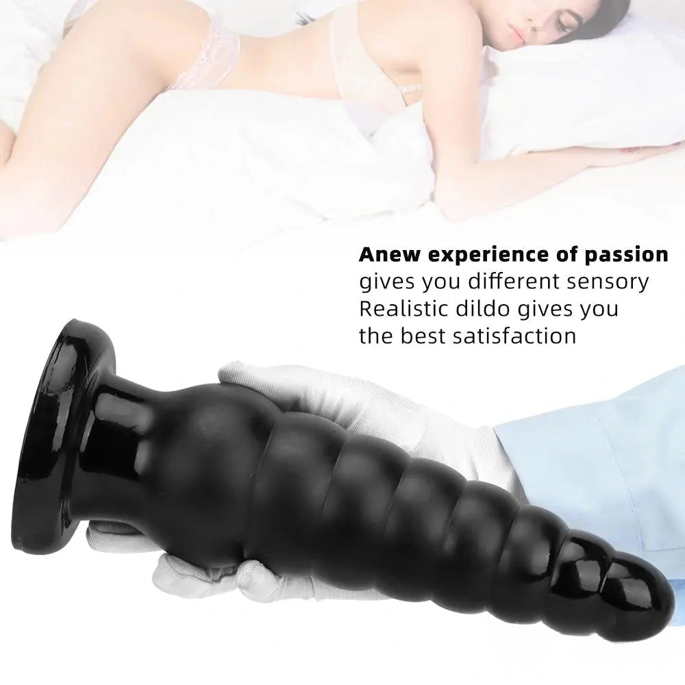 Black ribbed tapered PVC anal plug, photo 2