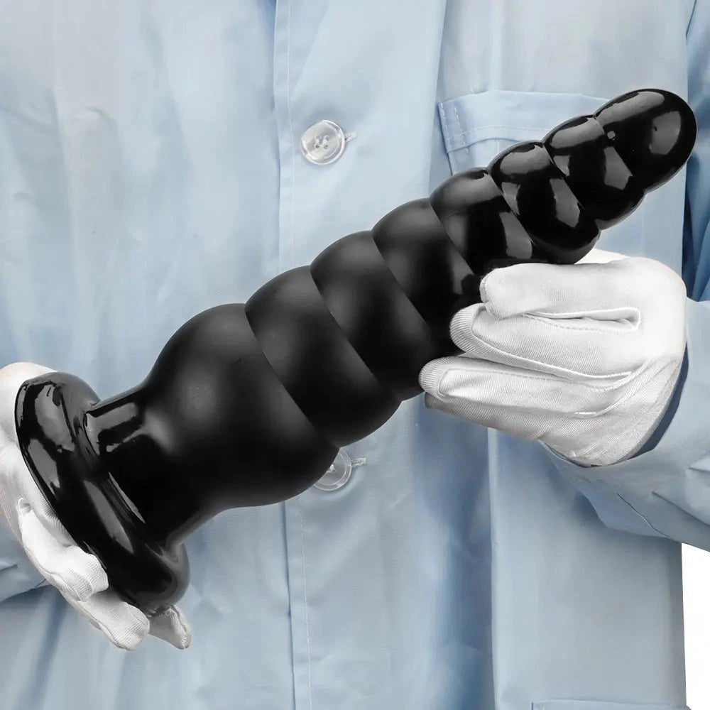 Black ribbed tapered PVC anal plug, photo 3