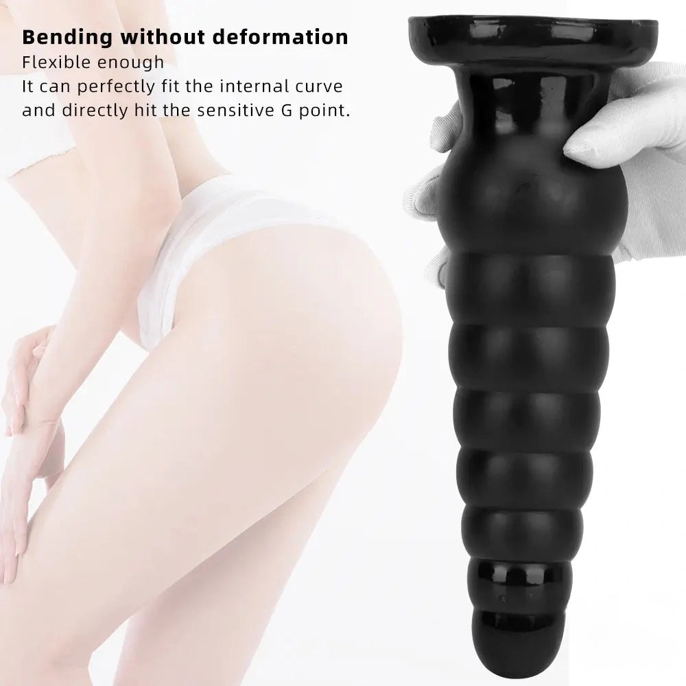 Black ribbed tapered PVC anal plug, photo 4