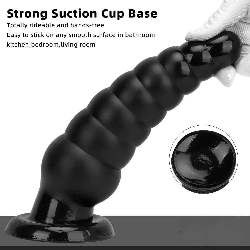 Black ribbed tapered PVC anal plug, photo 5
