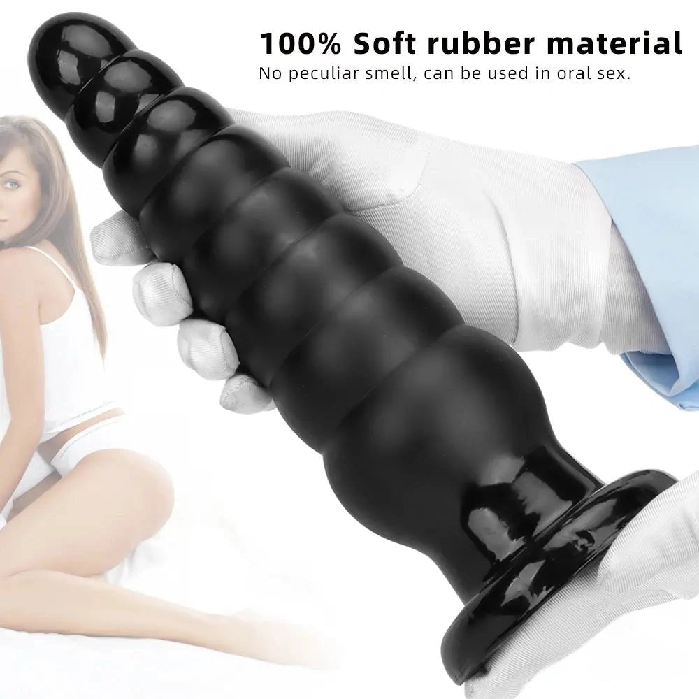 Black ribbed tapered PVC anal plug, photo 6