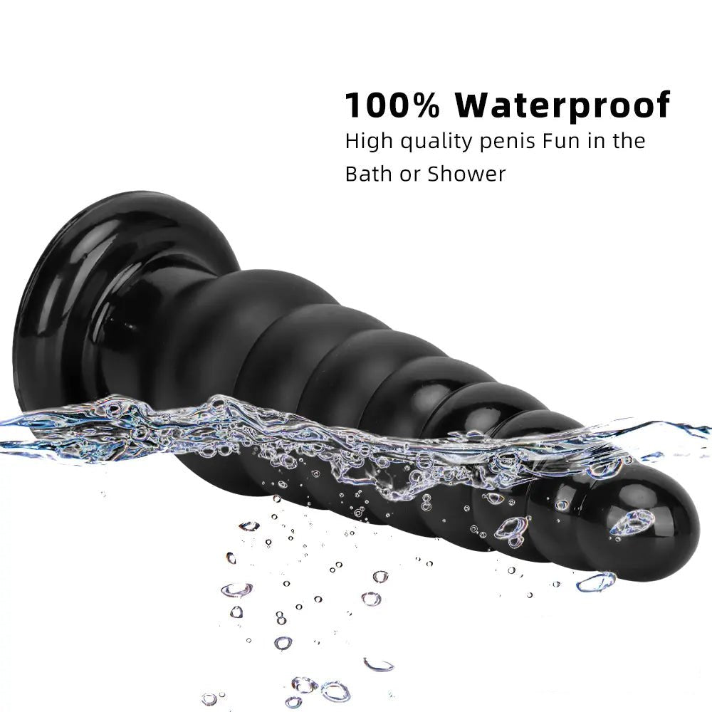 Black ribbed tapered PVC anal plug, photo 7