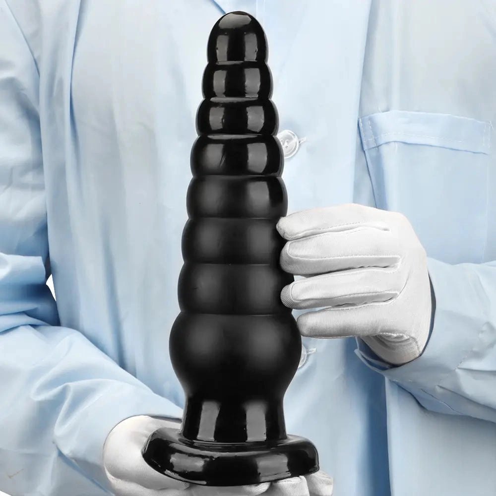 Black ribbed tapered PVC anal plug, photo 8