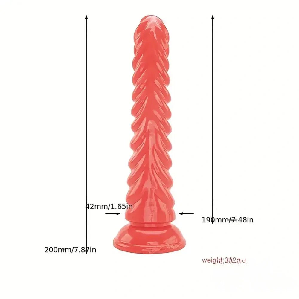Red ribbed cone anal dildo