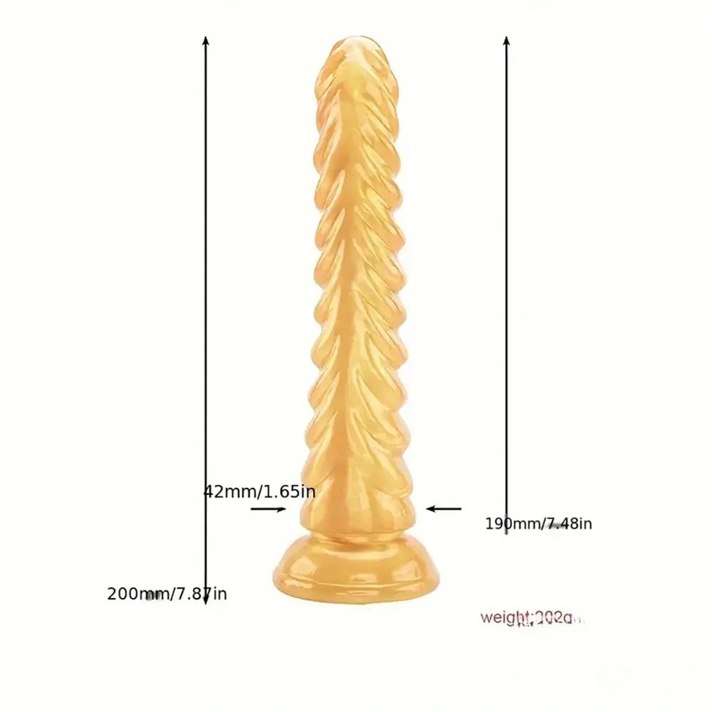 Yellow ribbed cone anal dildo