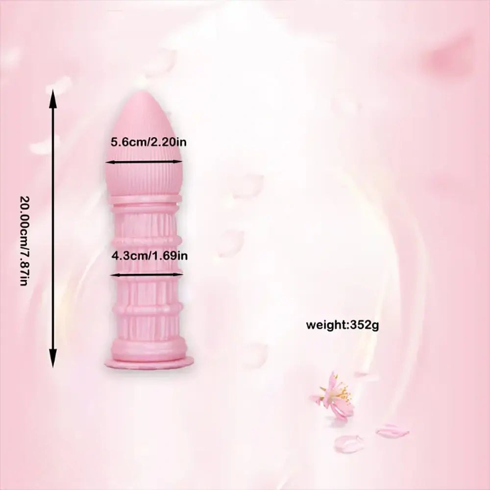 Pink ribbed cone fantasy silicone dildo