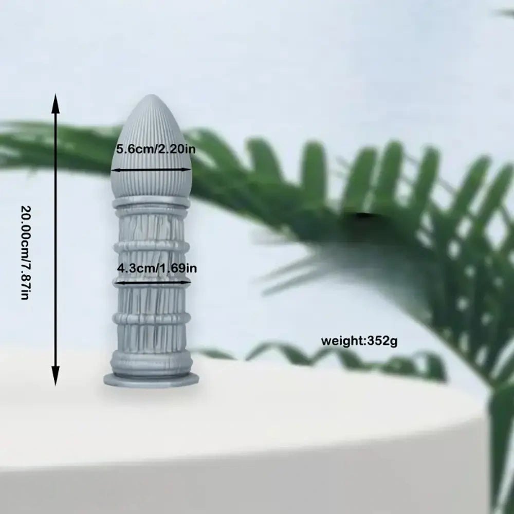 Silver ribbed cone fantasy silicone dildo