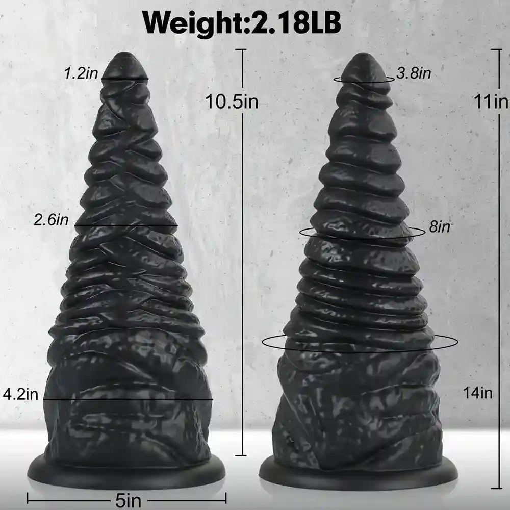Black ribbed cone-shaped silicone anal plug with suction base, photo 5