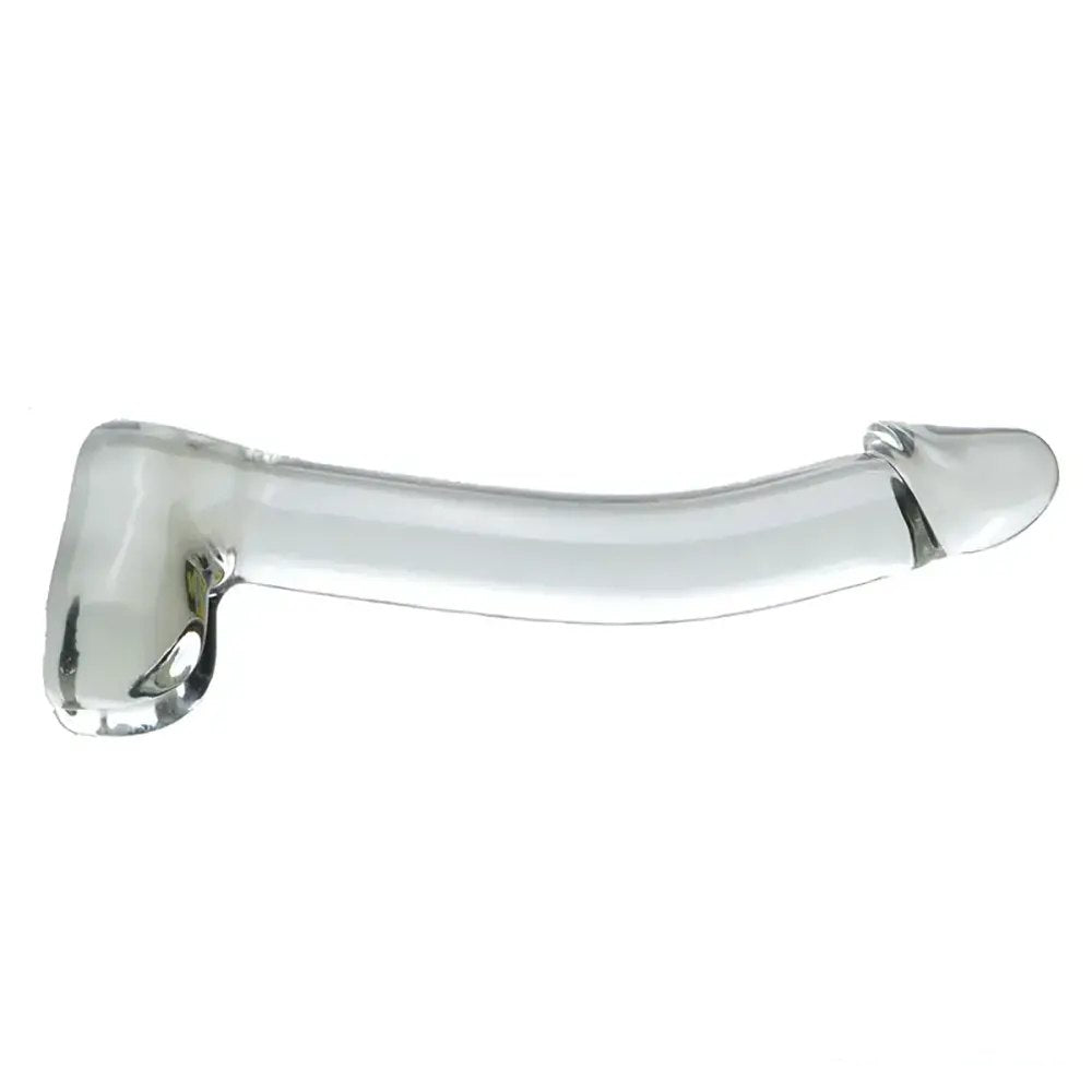 Clear ribbed curved glass dildo, photo 4