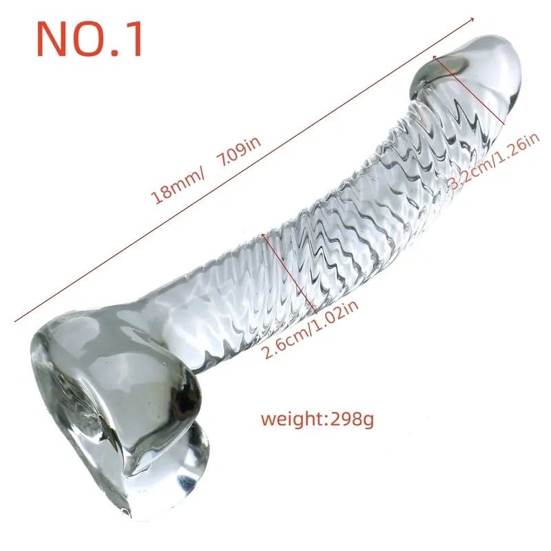 Clear ribbed curved glass dildo, photo 5