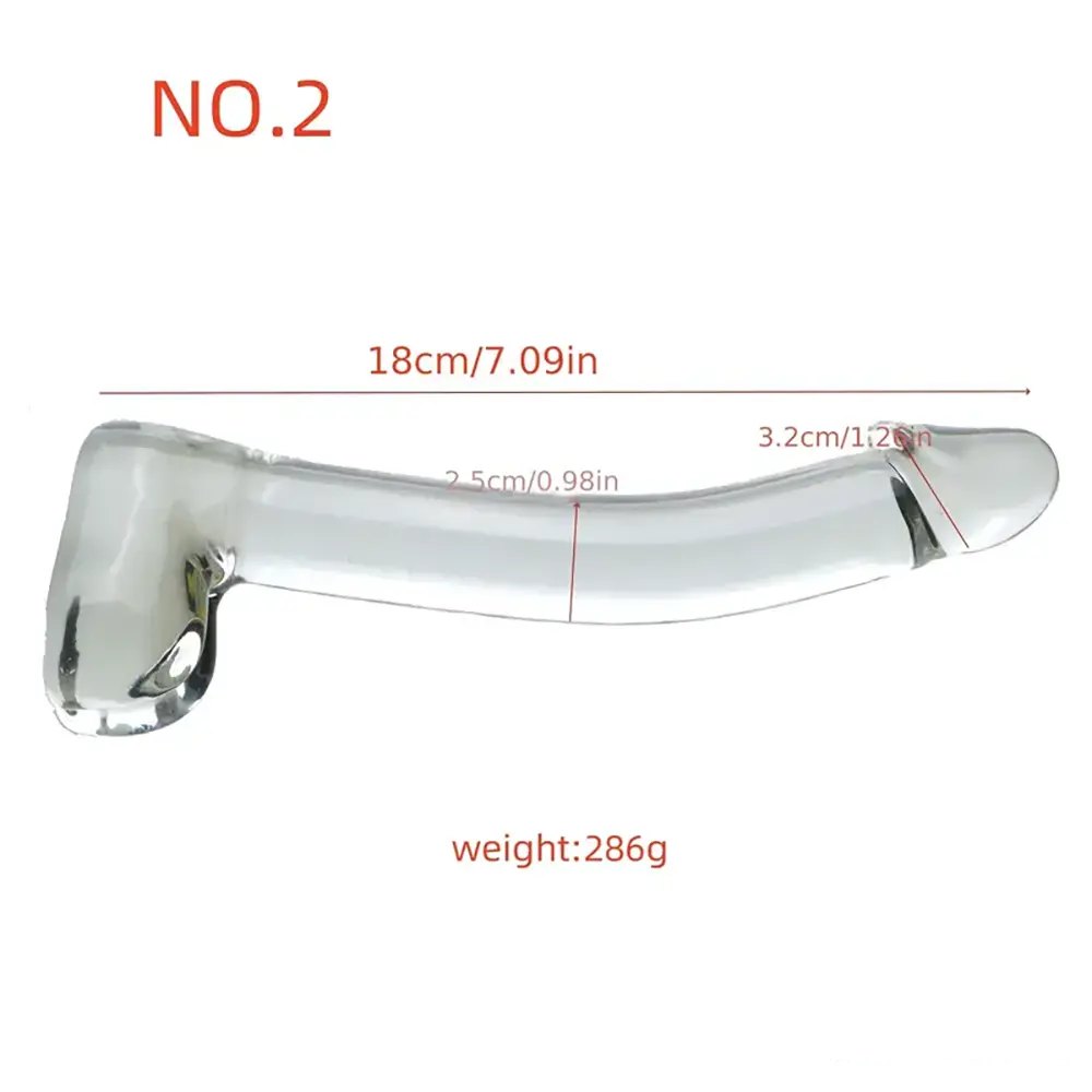 Clear ribbed curved glass dildo, photo 6