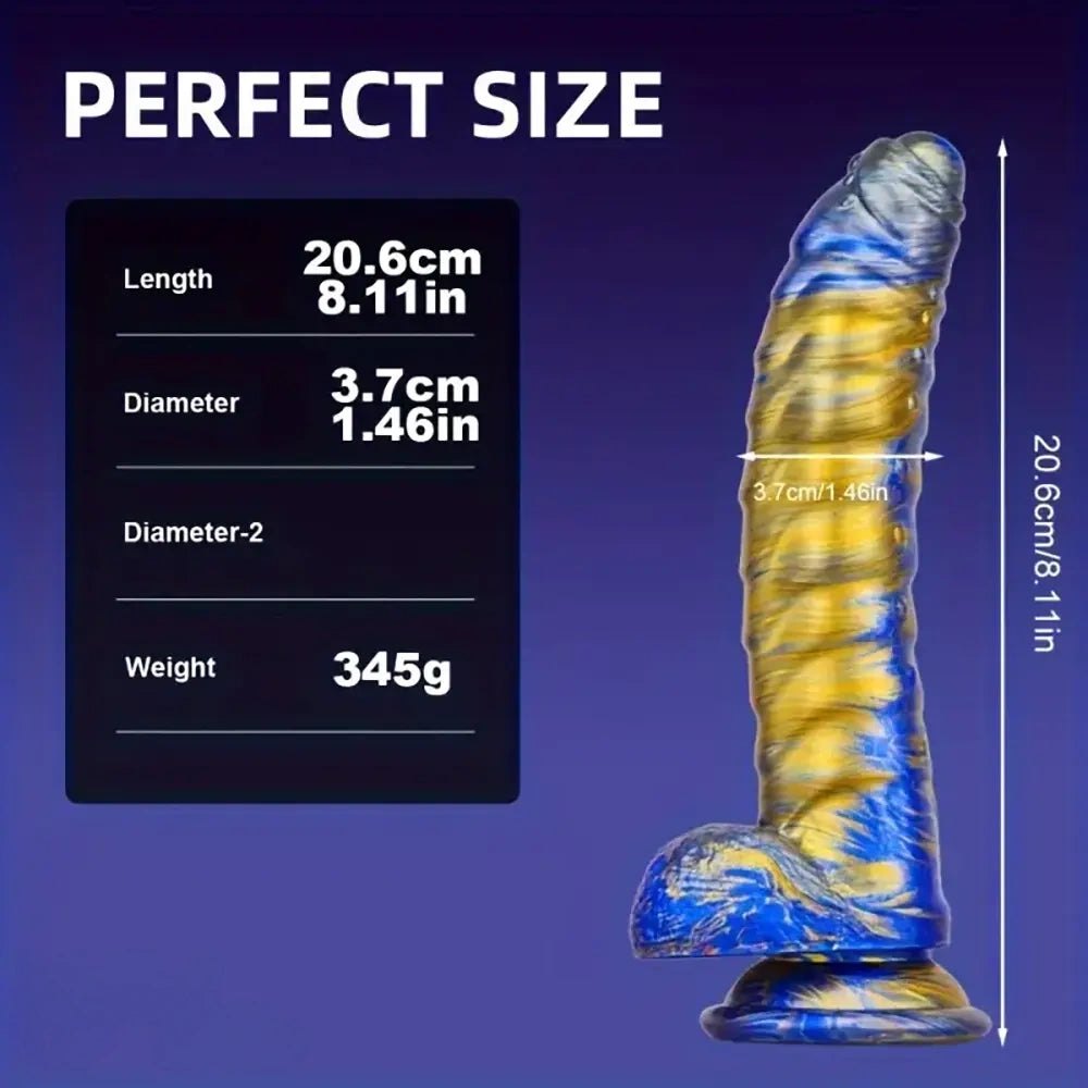 C metallic swirl ribbed curved silicone dildo