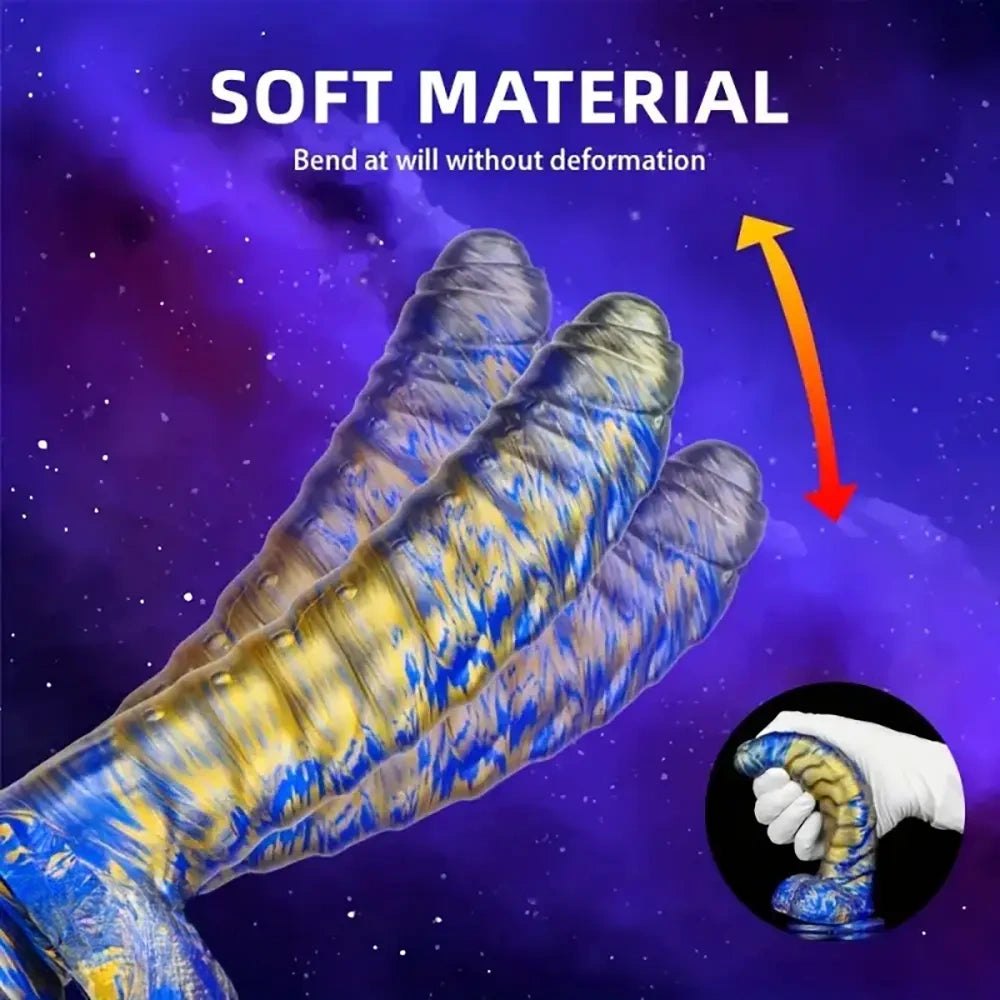 Metallic swirl ribbed curved silicone dildo, photo 10