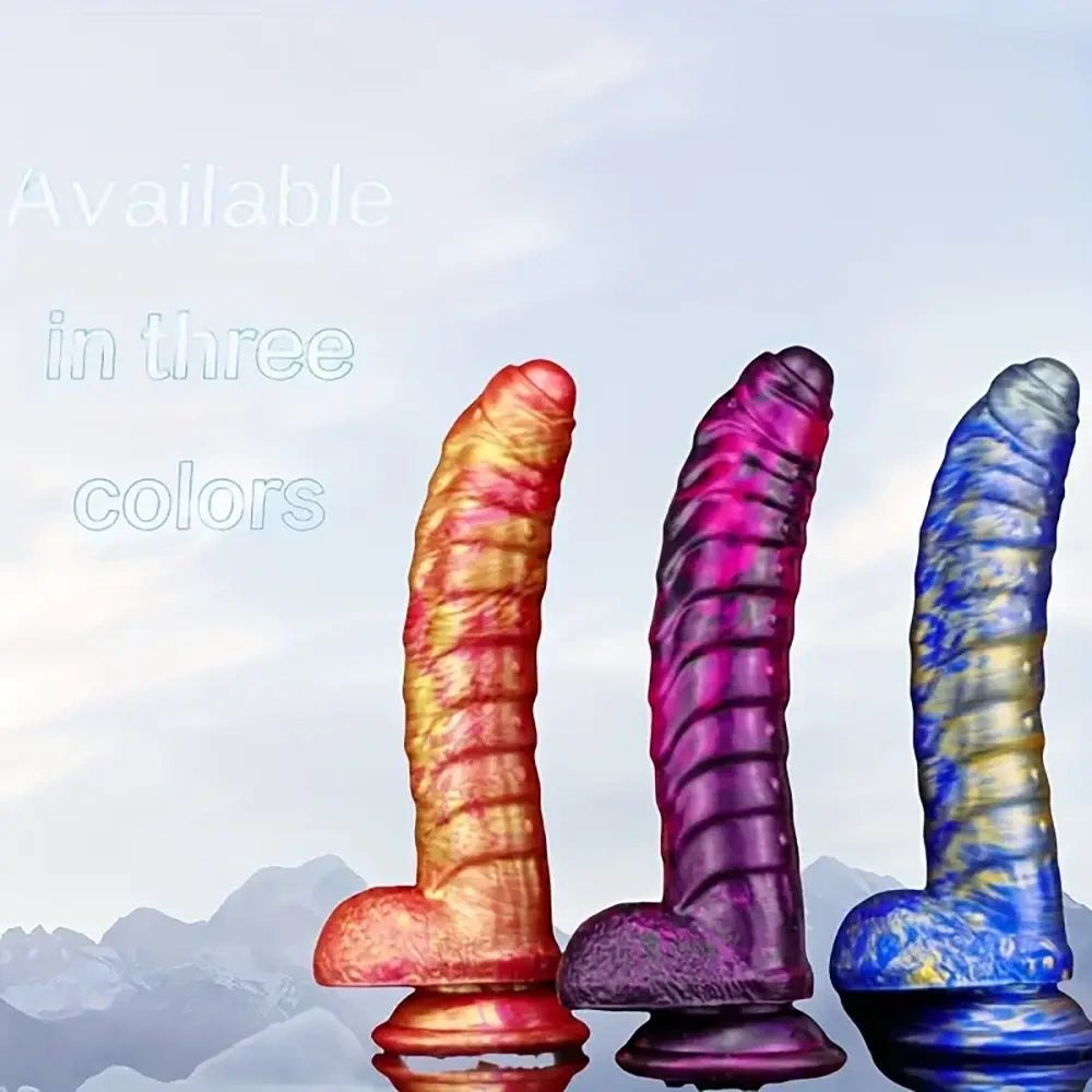 Metallic swirl ribbed curved silicone dildo, photo 6