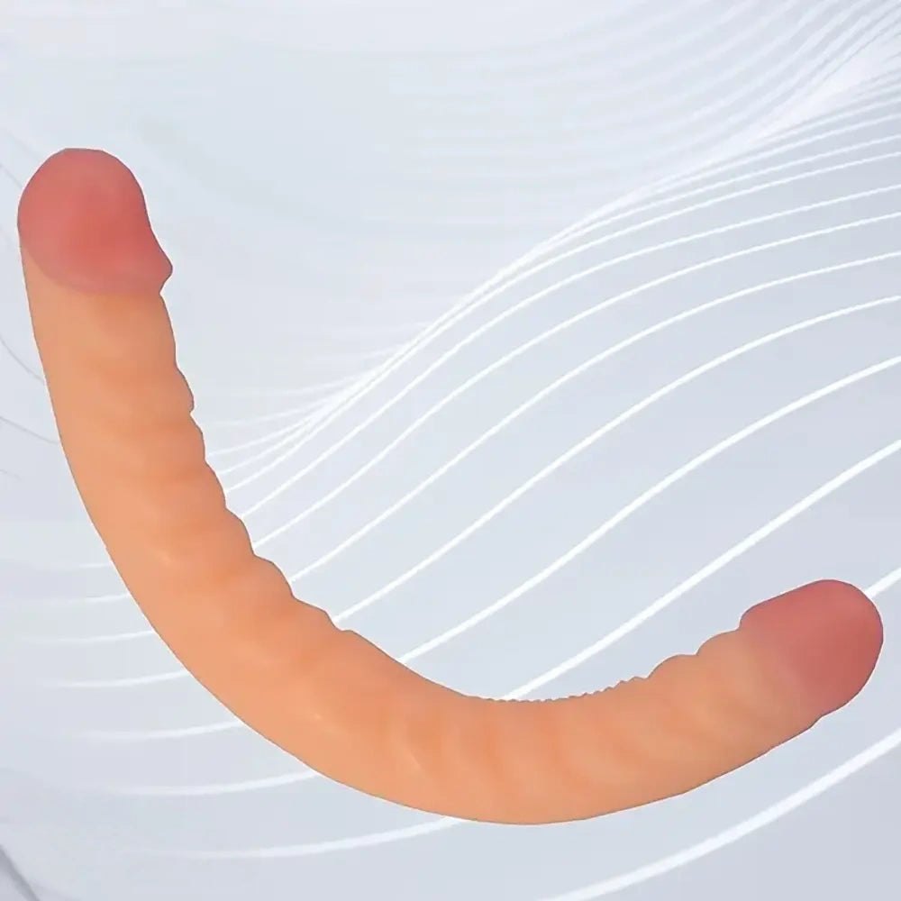 Flesh ribbed double end pvc dildo