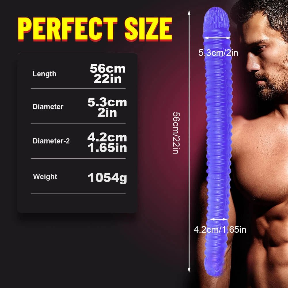 Blue ribbed double ended pvc dildo