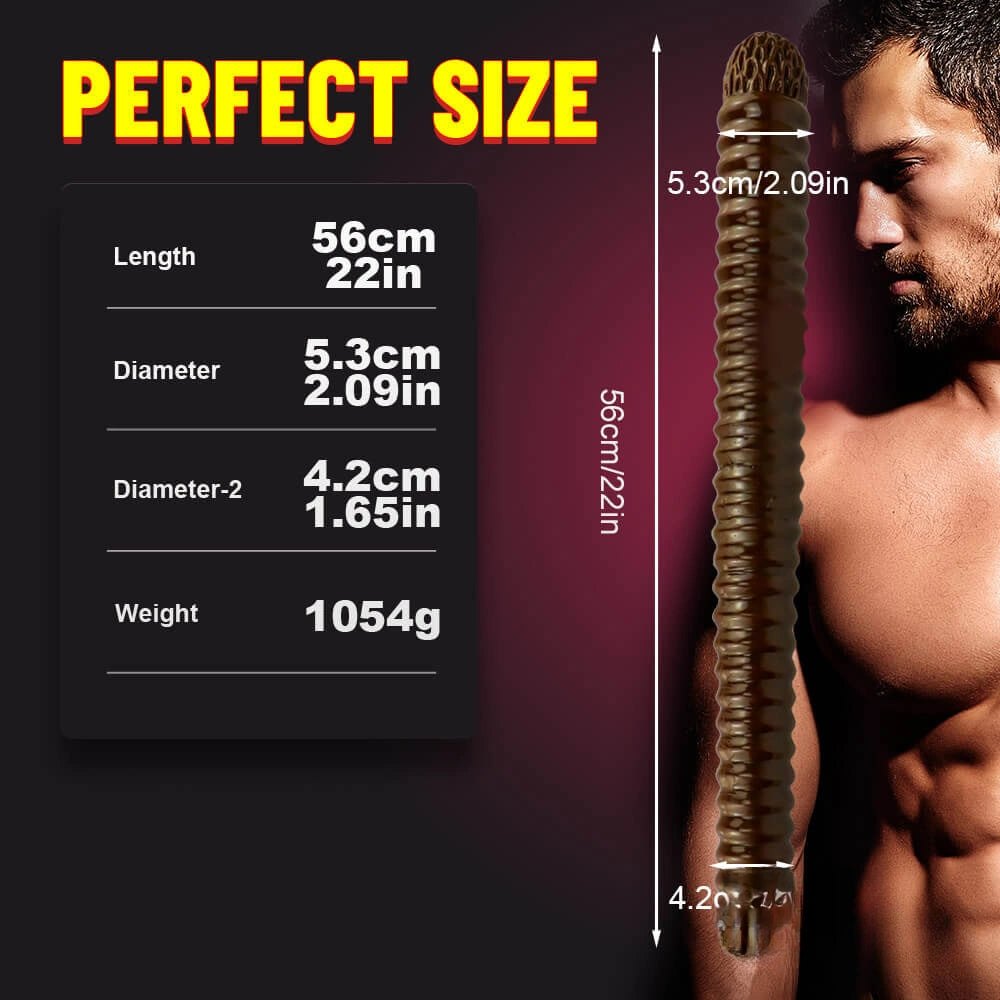 Brown ribbed double ended pvc dildo