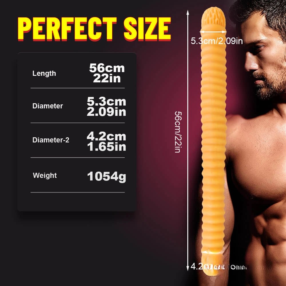 Flesh ribbed double ended pvc dildo