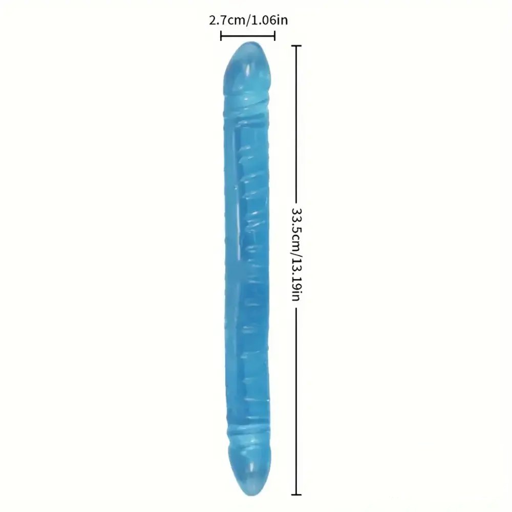 Blue ribbed double-ended tpe dildo