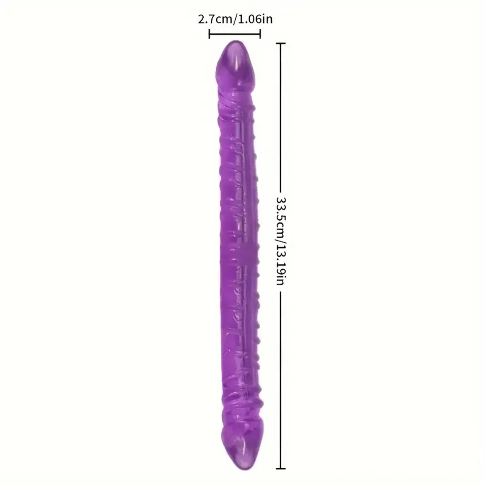 Purple ribbed double-ended tpe dildo