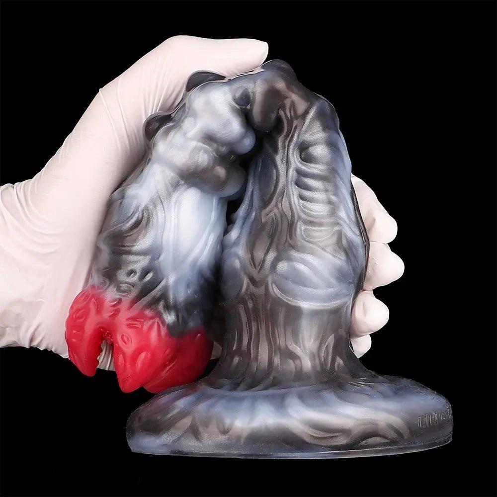 Ribbed dragon-head fantasy dildo with suction cup base, photo 10