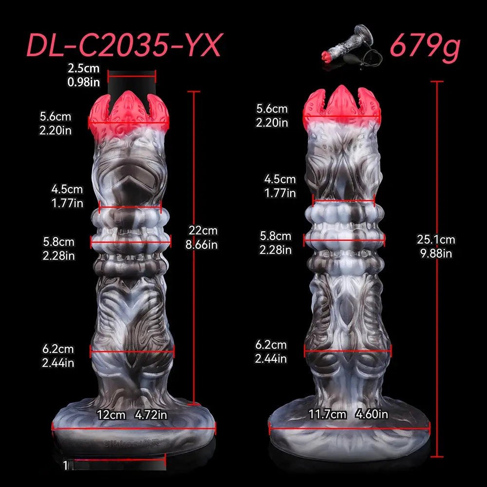 Ribbed dragon-head fantasy dildo with suction cup base, photo 14