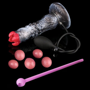 Ribbed dragon-head fantasy dildo with suction cup base, photo 2