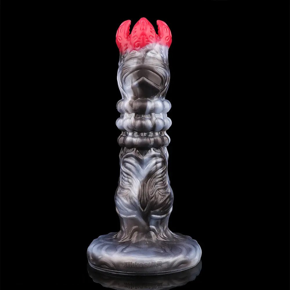 Ribbed dragon-head fantasy dildo with suction cup base, photo 3