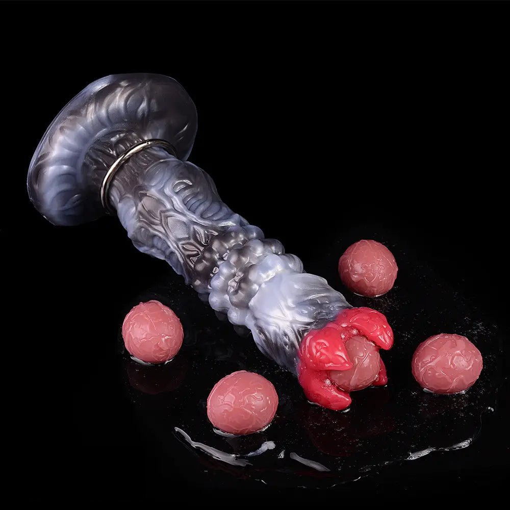 Ribbed dragon-head fantasy dildo with suction cup base, photo 4