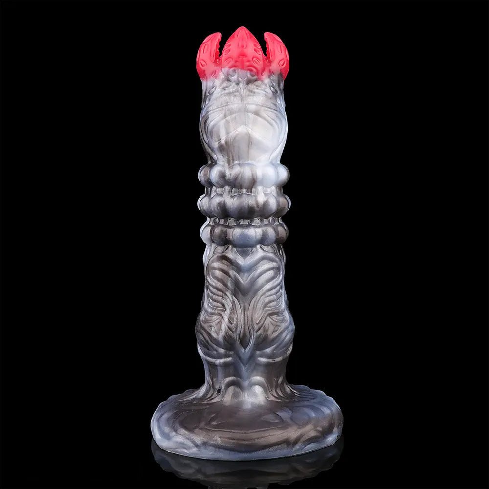 Ribbed dragon-head fantasy dildo with suction cup base, photo 5