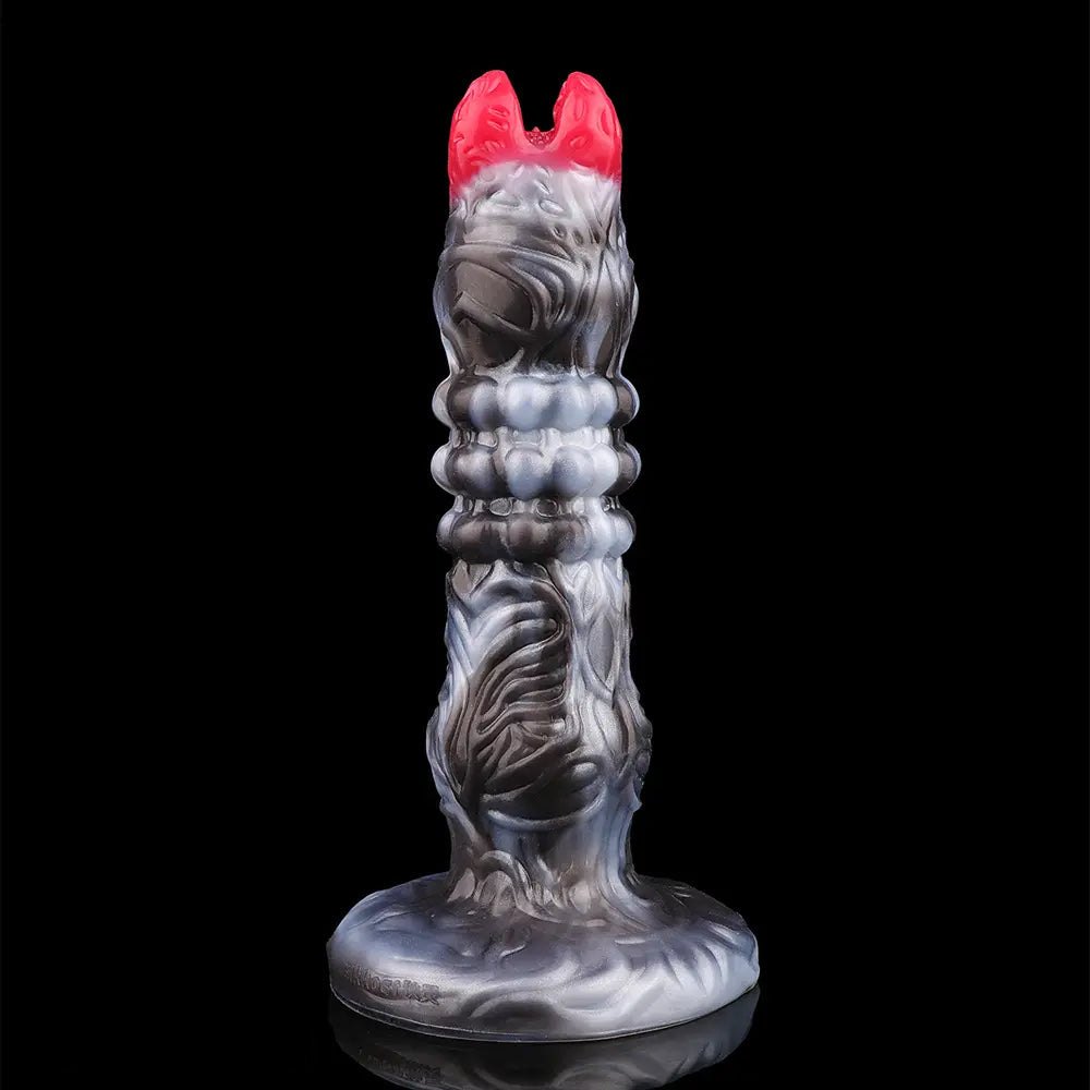 Ribbed dragon-head fantasy dildo with suction cup base, photo 6