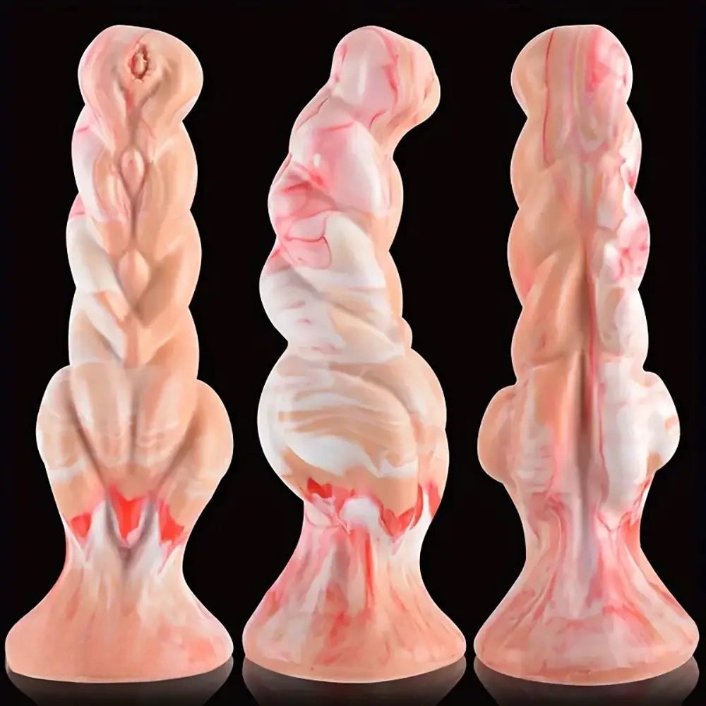 Colorful ribbed silicone fantasy dildo, photo 1
