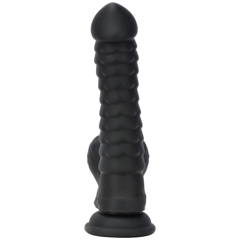 Black ribbed silicone g-spot dildo, photo 10