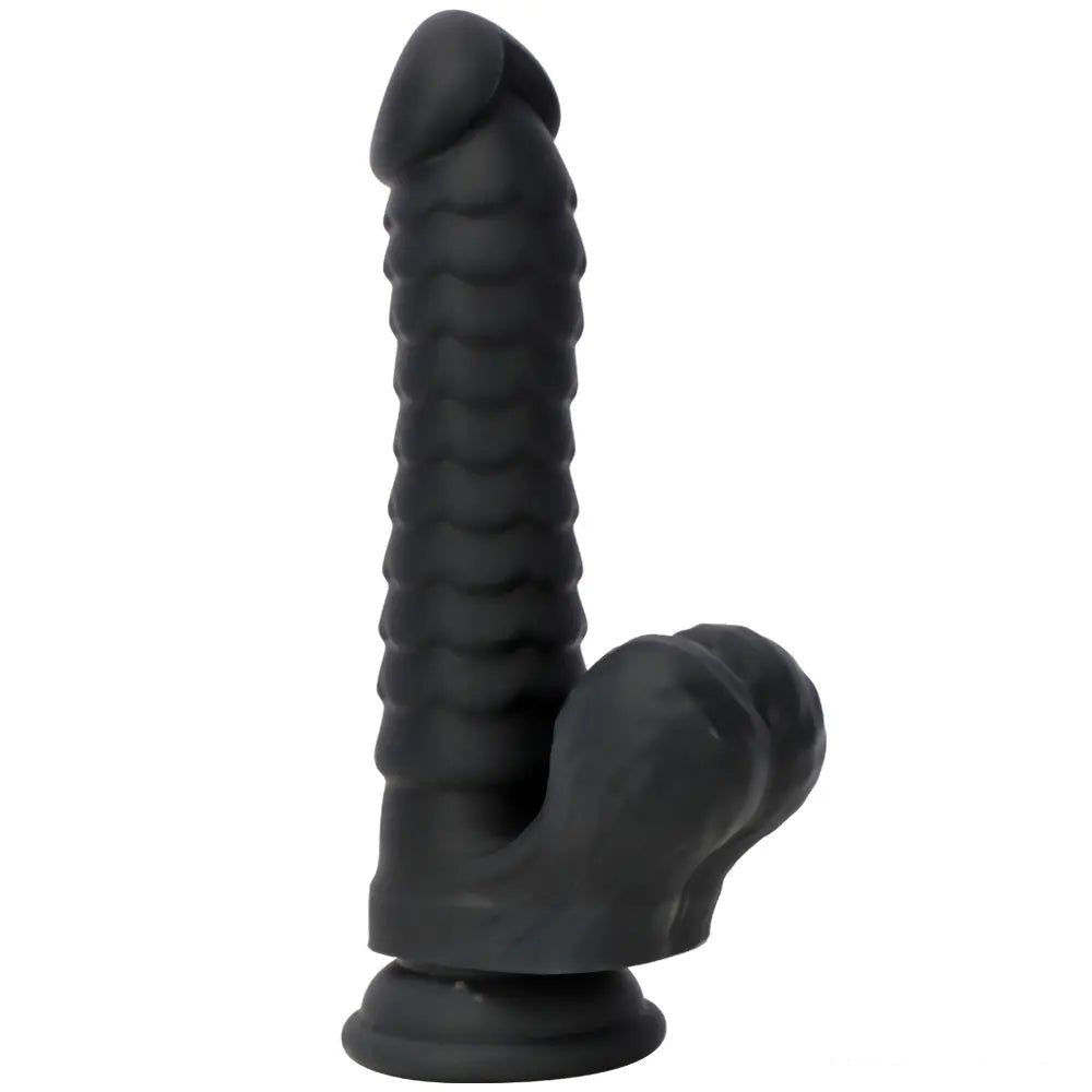 Black ribbed silicone g-spot dildo, photo 11