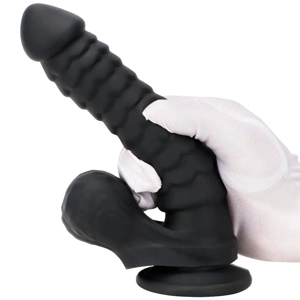Black ribbed silicone g-spot dildo, photo 14