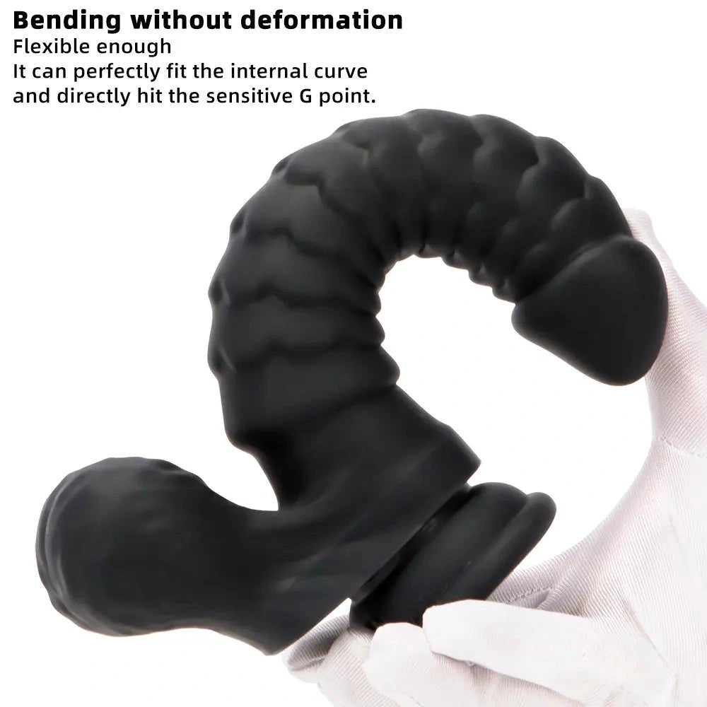 Black ribbed silicone g-spot dildo, photo 2