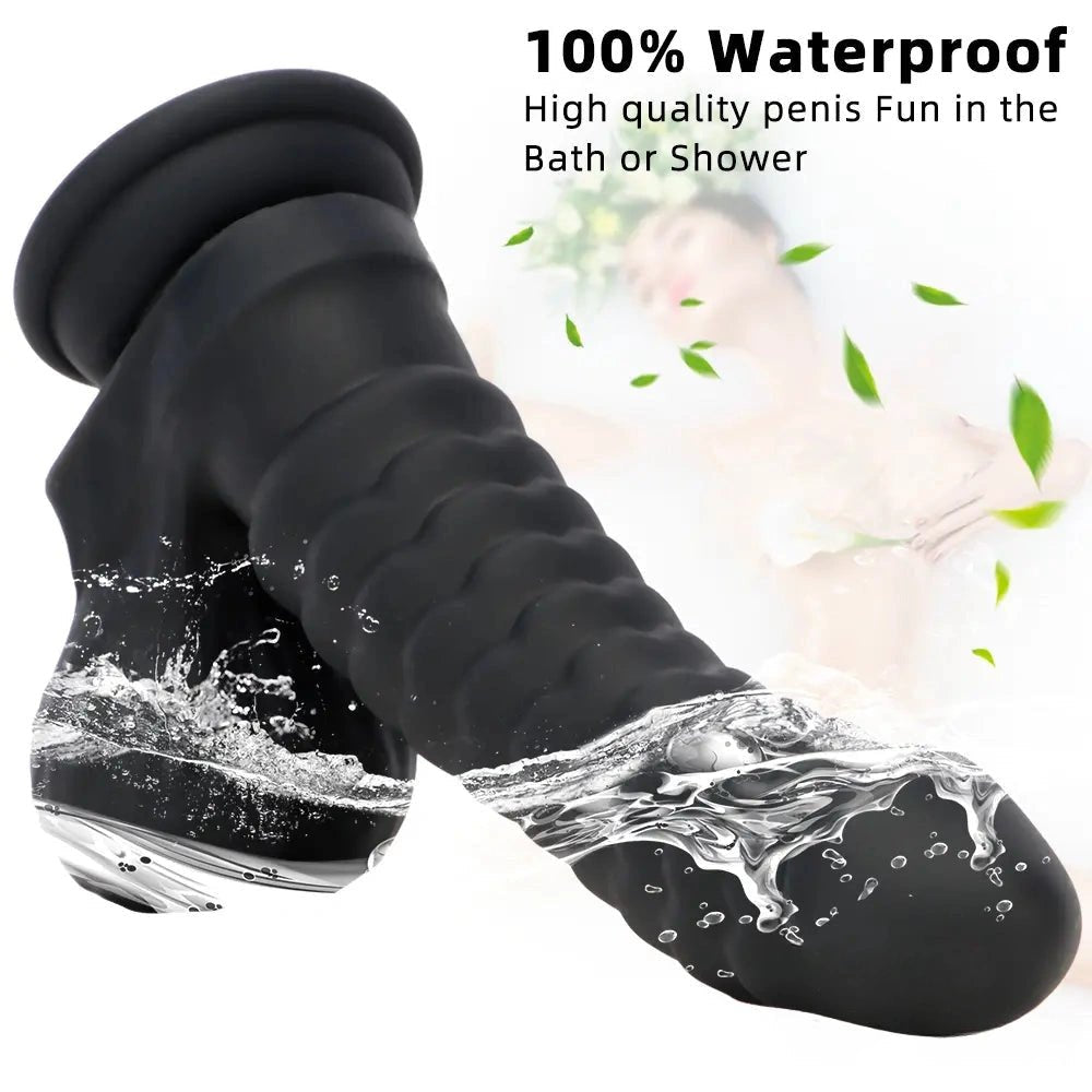 Black ribbed silicone g-spot dildo, photo 6