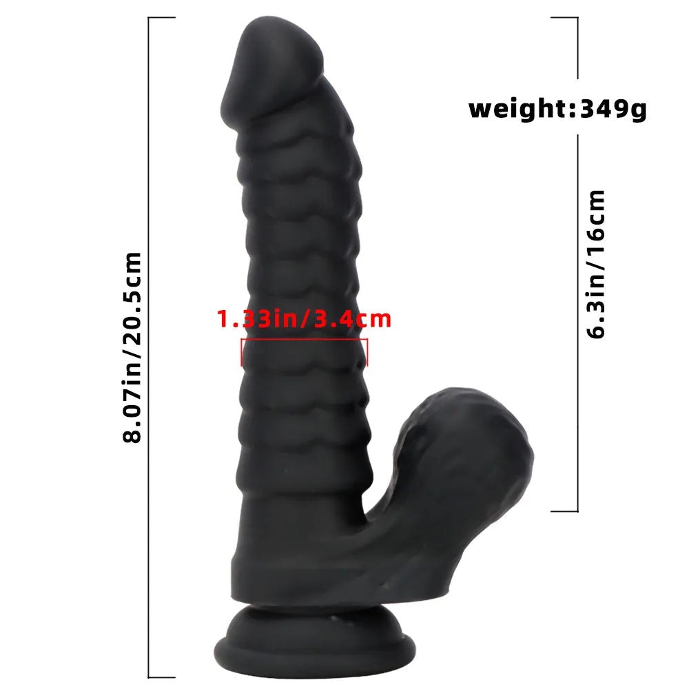 Black ribbed silicone g-spot dildo, photo 7