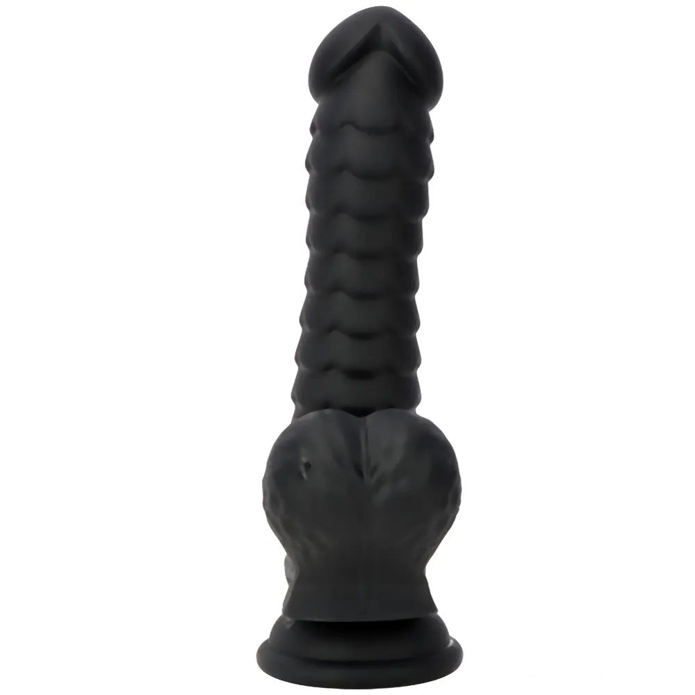Black ribbed silicone g-spot dildo, photo 8